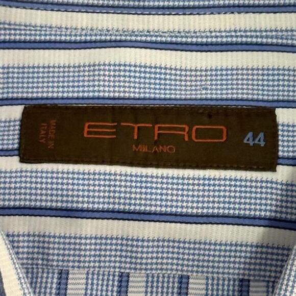Etro men’s Blue White Striped Cotton Shirt Size 44 Button Up Made In Italy - Picture 2 of 4